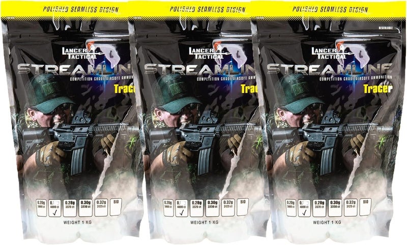 Lancer Tactical 0.20g-0.30g Streamline Competition Grade Tracer Airsoft BBS (Color: Green) X3 - Image 1